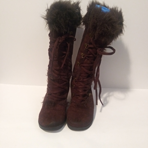 lace up wedge heel boots with faux fur - Picture 5 of 10
